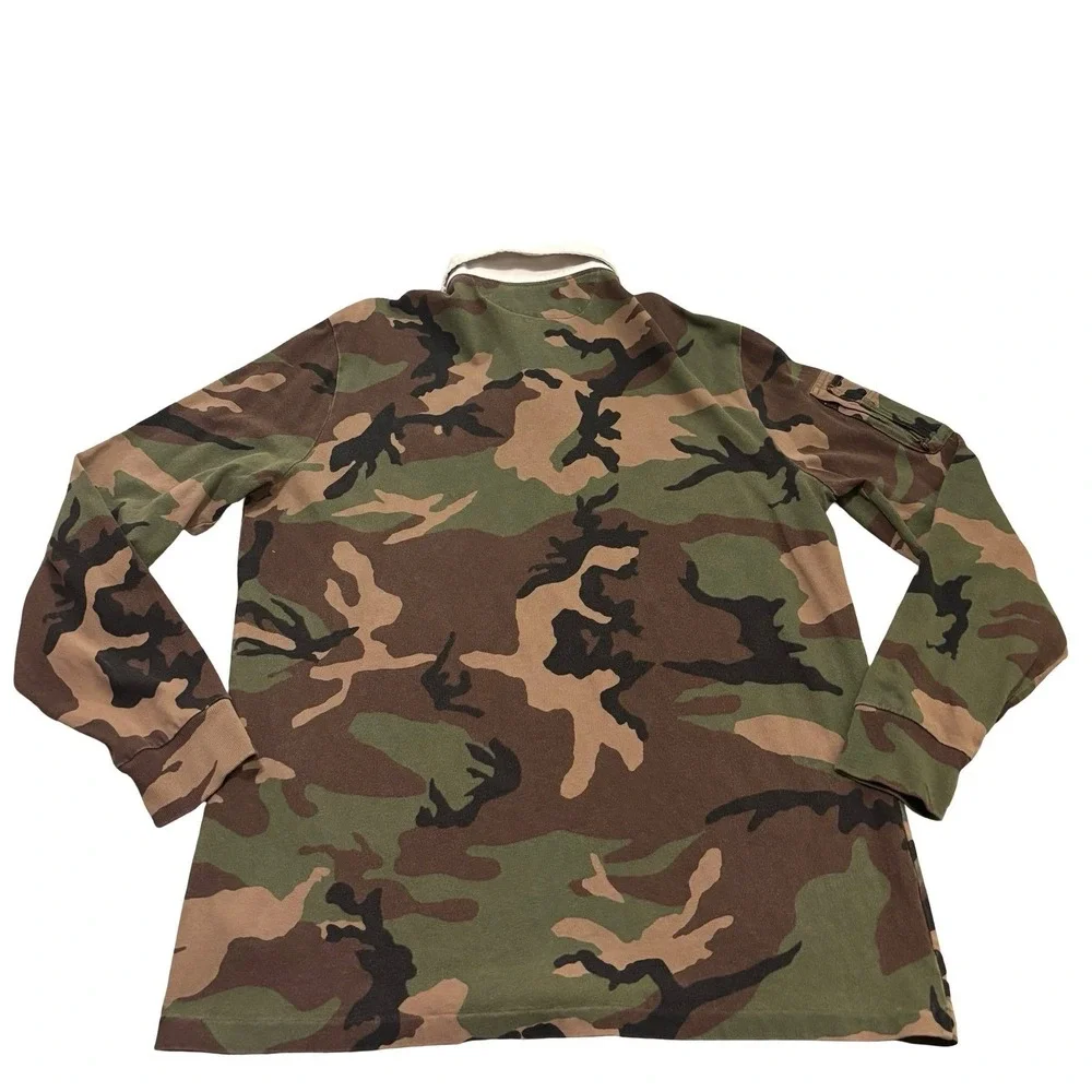 Polo Ralph Lauren Mens Camo Rugby Shirt Orange Chevron Skull Patch Medium
